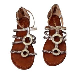 Women's Report Silver Ankle Strap, Flat Sandals  Size 10